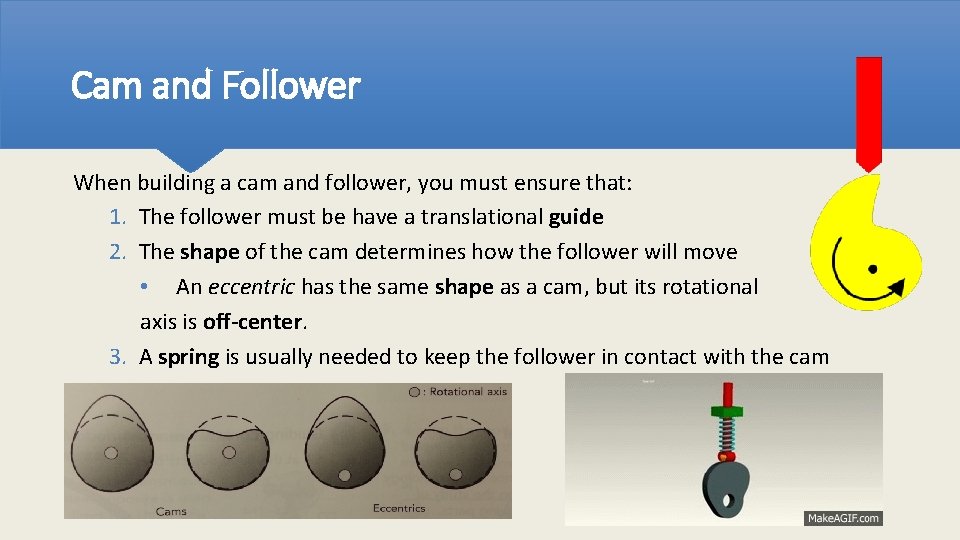 Cam and Follower When building a cam and follower, you must ensure that: 1.