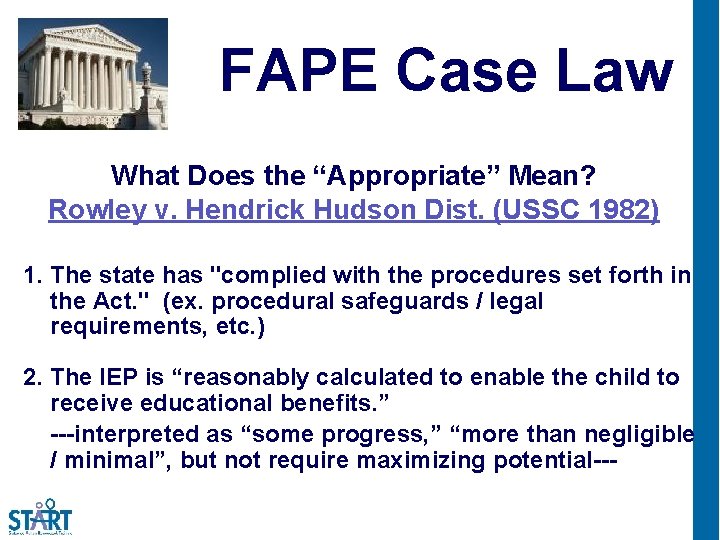 FAPE Case Law What Does the “Appropriate” Mean? Rowley v. Hendrick Hudson Dist. (USSC