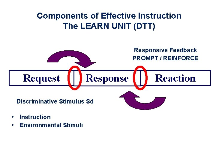 Components of Effective Instruction The LEARN UNIT (DTT) Responsive Feedback PROMPT / REINFORCE Request