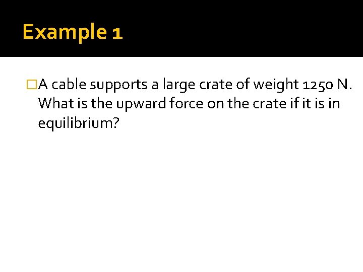 Example 1 �A cable supports a large crate of weight 1250 N. What is