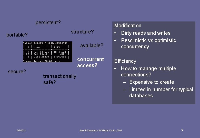 persistent? portable? structure? available? concurrent access? secure? 6/7/2021 transactionally safe? Modification • Dirty reads