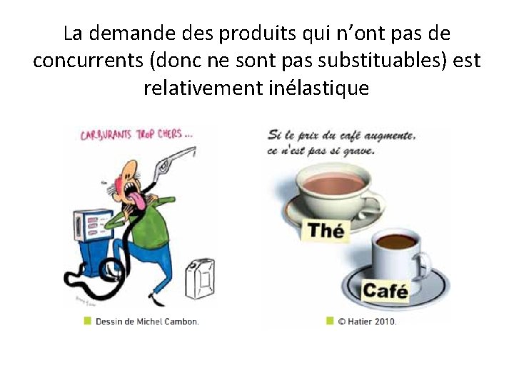 La demande des produits qui n’ont pas de concurrents (donc ne sont pas substituables)