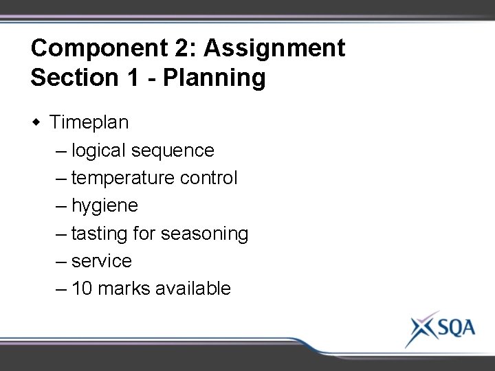 Component 2: Assignment Section 1 - Planning w Timeplan – logical sequence – temperature