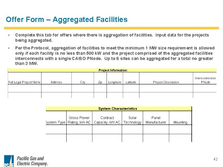 Offer Form – Aggregated Facilities • Complete this tab for offers where there is