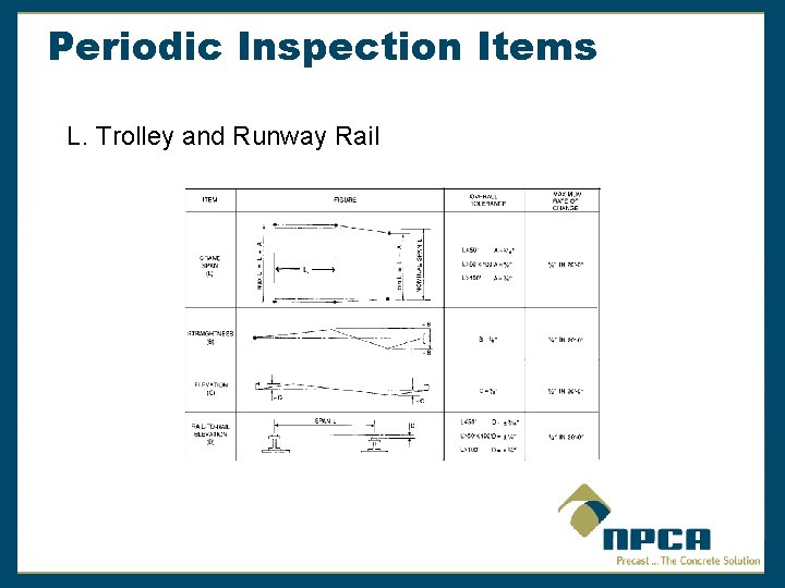 Periodic Inspection Items L. Trolley and Runway Rail 