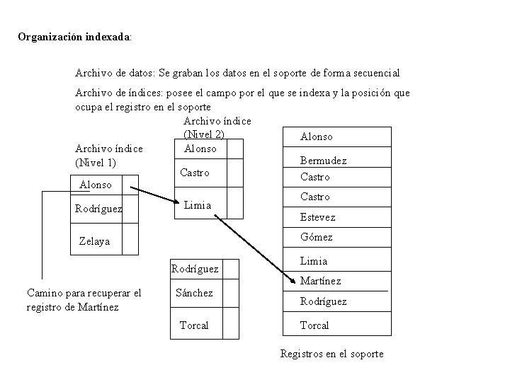 Organización indexada: Archivo de datos: Se graban los datos en el soporte de forma