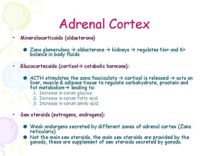Adrenal Cortex • Mineralocorticoids (aldosterone) | Zona glomerulosa aldosterone kidneys regulates Na+ and K+