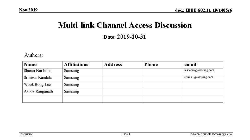 Nov 2019 doc. : IEEE 802. 11 -19/1405 r 6 Multi-link Channel Access Discussion