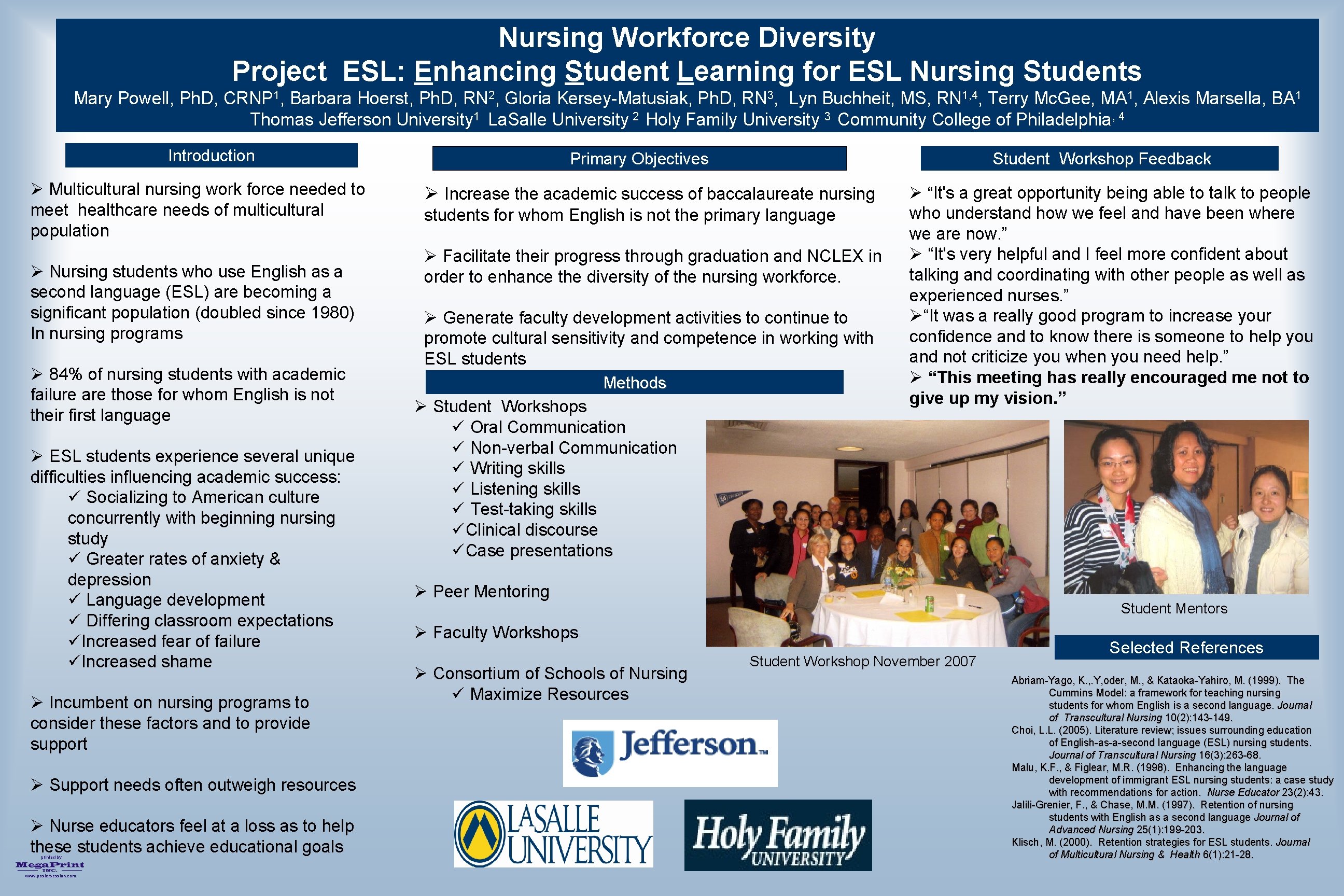 Nursing Workforce Diversity Project ESL: Enhancing Student Learning for ESL Nursing Students Mary Powell,