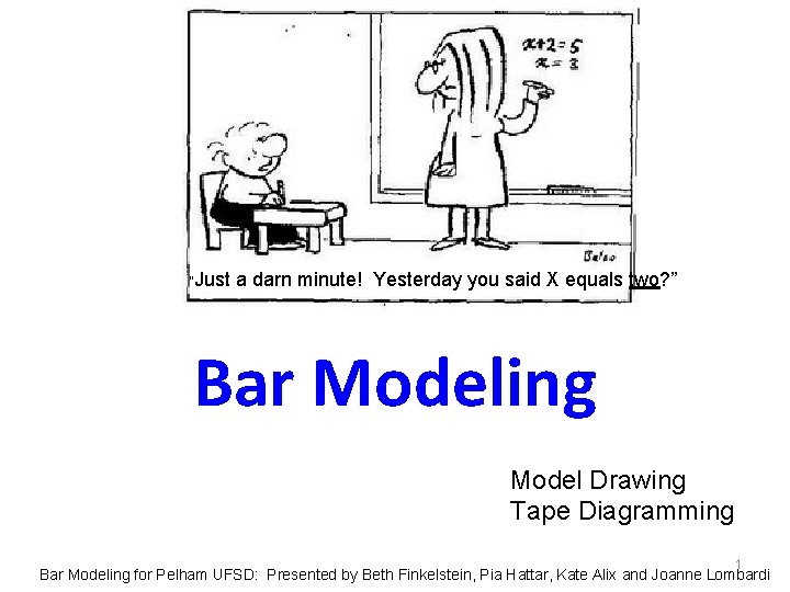“Just a darn minute! Yesterday you said X equals two? ” Bar Modeling Model