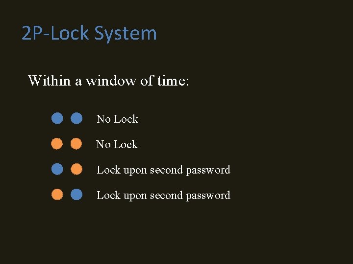 2 P-Lock System Within a window of time: No Lock upon second password 