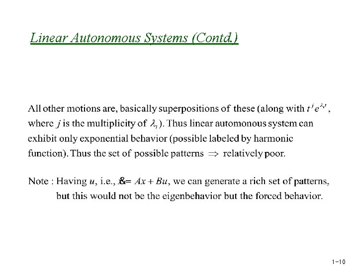 Linear Autonomous Systems (Contd. ) 1 -10 