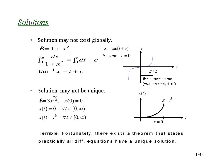 Solutions • Solution may not exist globally. Assume finite escape time (= : linear