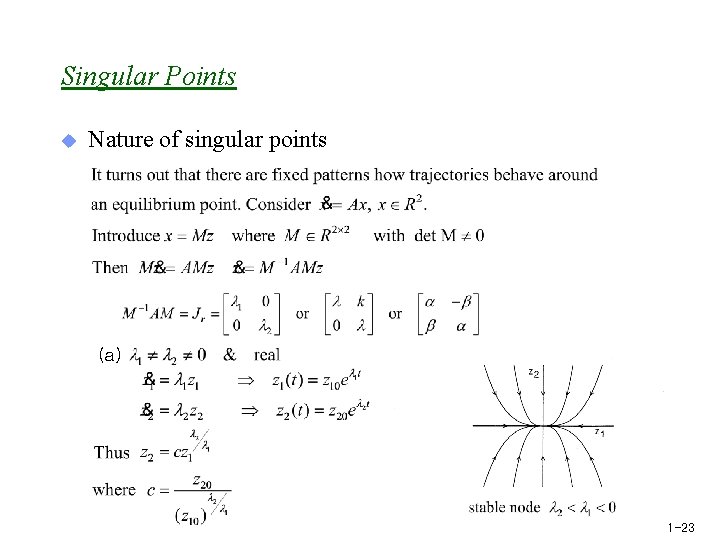 Singular Points u Nature of singular points (a) 1 -23 