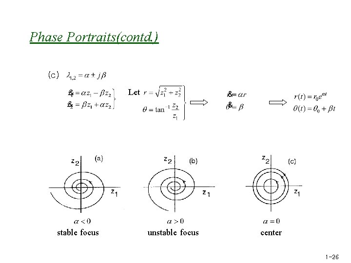 Phase Portraits(contd. ) (c) Let stable focus unstable focus center 1 -26 