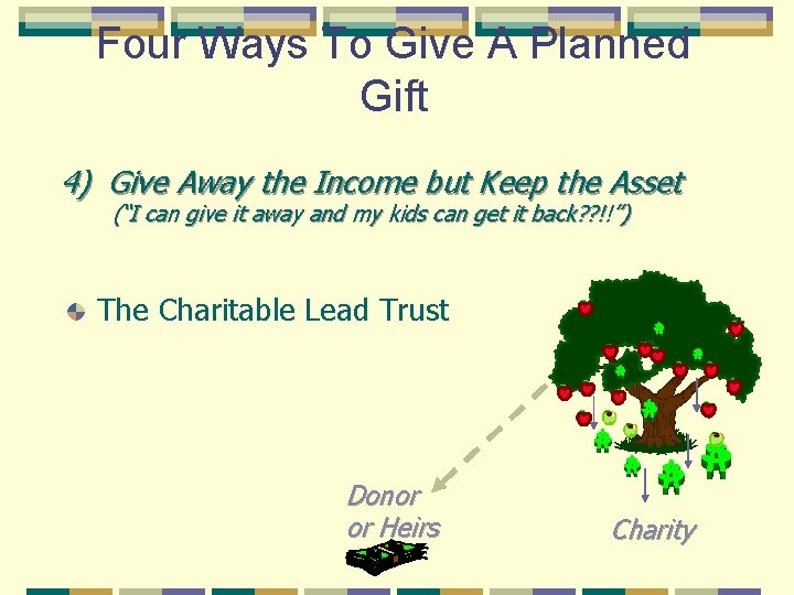 Four Ways To Give A Planned Gift 4) Give Away the Income but Keep