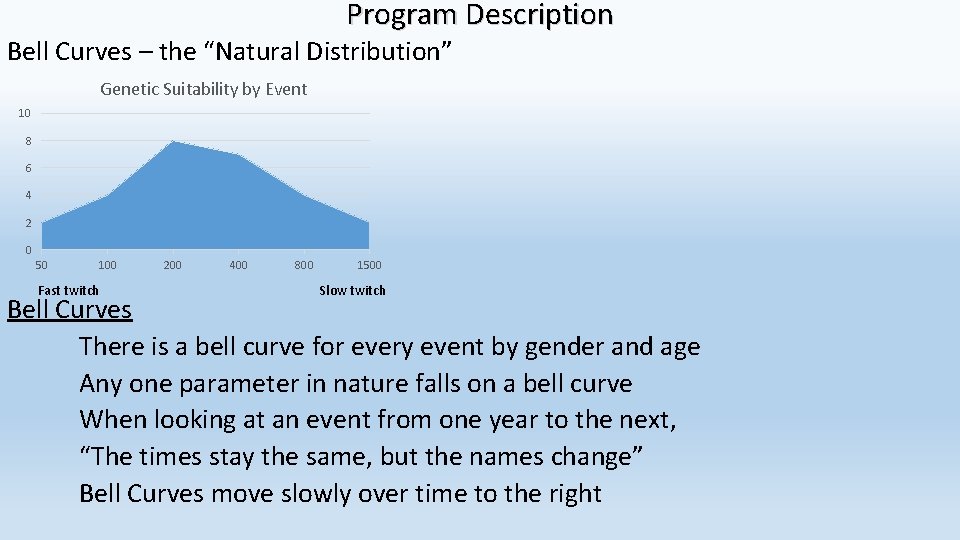 Program Description Bell Curves – the “Natural Distribution” Genetic Suitability by Event 10 8