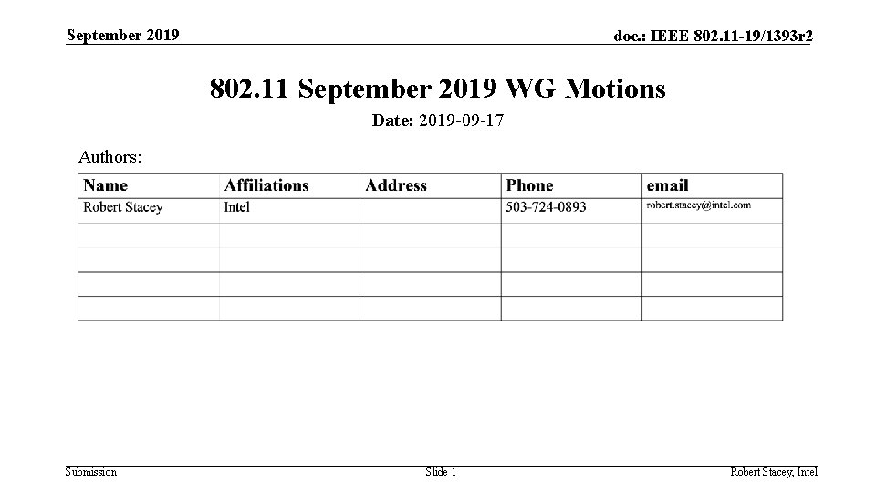 September 2019 doc. : IEEE 802. 11 -19/1393 r 2 802. 11 September 2019