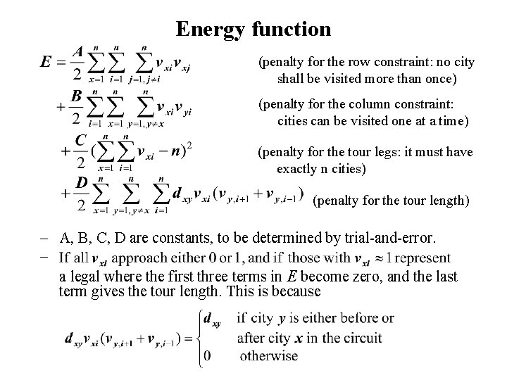 Energy function (penalty for the row constraint: no city shall be visited more than