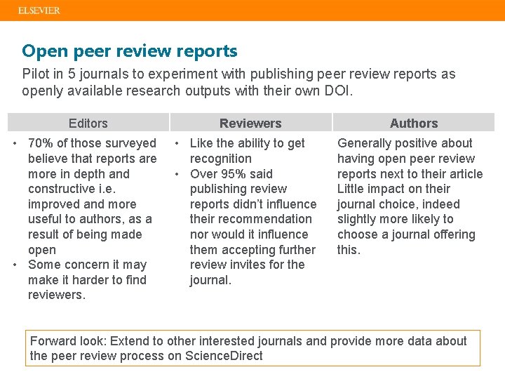 Open peer review reports Pilot in 5 journals to experiment with publishing peer review