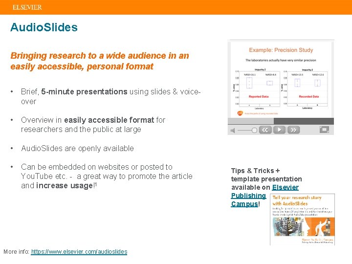 Audio. Slides Bringing research to a wide audience in an easily accessible, personal format