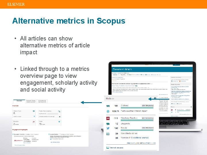 Alternative metrics in Scopus • All articles can show alternative metrics of article impact