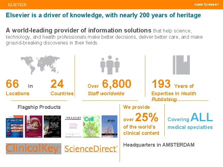 | 4 Open Science Elsevier is a driver of knowledge, with nearly 200 years