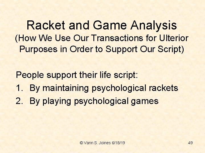 Racket and Game Analysis (How We Use Our Transactions for Ulterior Purposes in Order