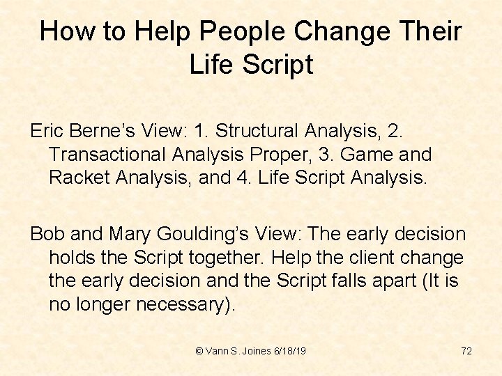 How to Help People Change Their Life Script Eric Berne’s View: 1. Structural Analysis,