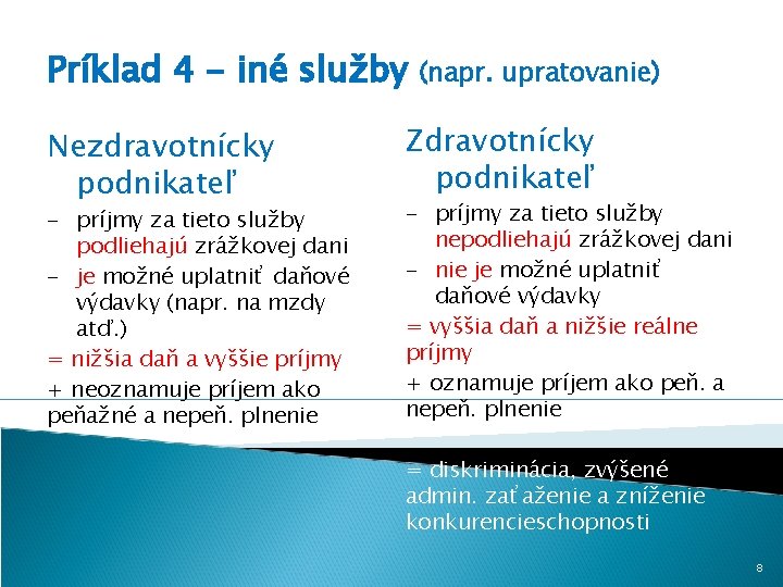 Príklad 4 - iné služby Nezdravotnícky podnikateľ - príjmy za tieto služby podliehajú zrážkovej