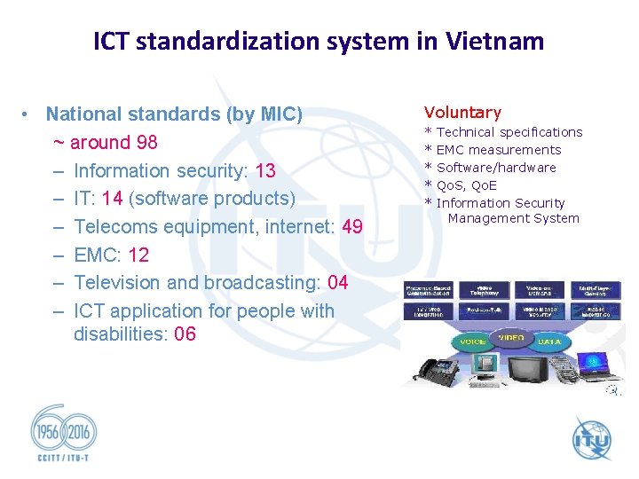ICT standardization system in Vietnam • National standards (by MIC) ~ around 98 –