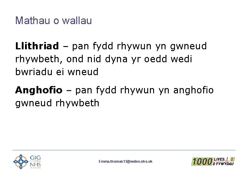 Mathau o wallau Llithriad – pan fydd rhywun yn gwneud rhywbeth, ond nid dyna