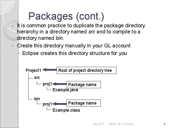 Packages (cont. ) It is common practice to duplicate the package directory hierarchy in