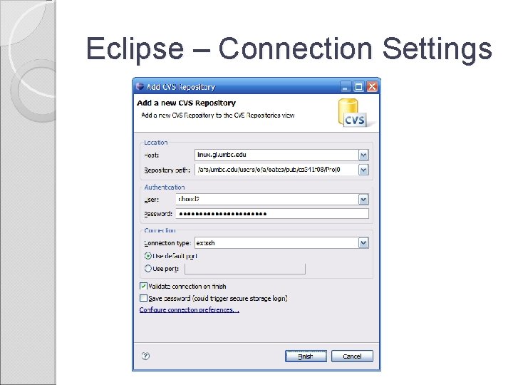 Eclipse – Connection Settings 