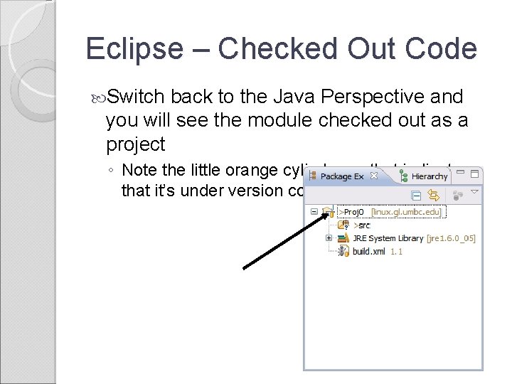 Eclipse – Checked Out Code Switch back to the Java Perspective and you will