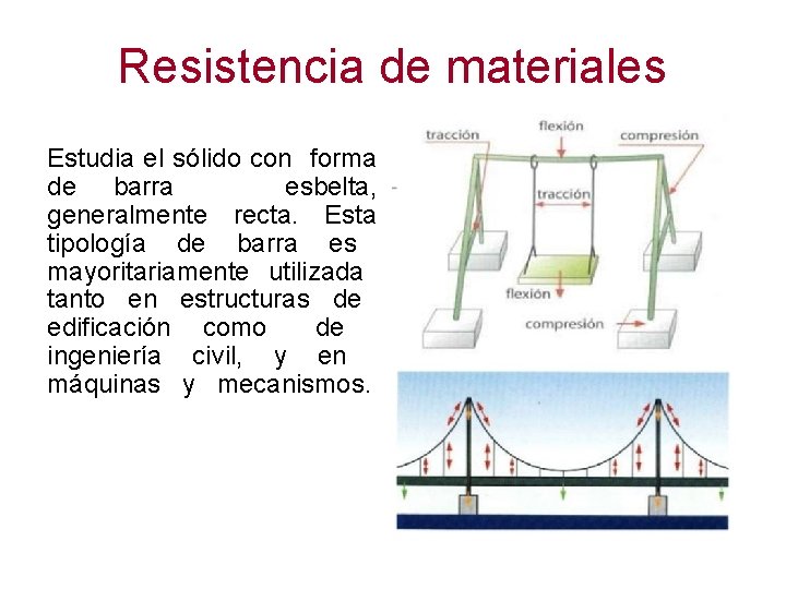Resistencia de materiales Estudia el sólido con forma de barra esbelta, generalmente recta. Esta