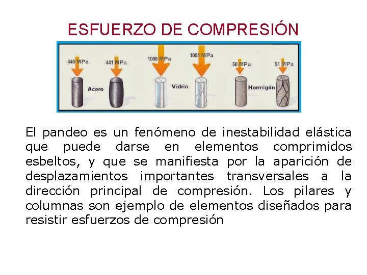 ESFUERZO DE COMPRESIÓN El pandeo es un fenómeno de inestabilidad elástica que puede darse