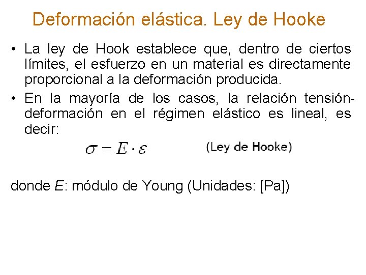 Deformación elástica. Ley de Hooke • La ley de Hook establece que, dentro de Deformación elástica. Ley de Hooke • La ley de Hook establece que, dentro de