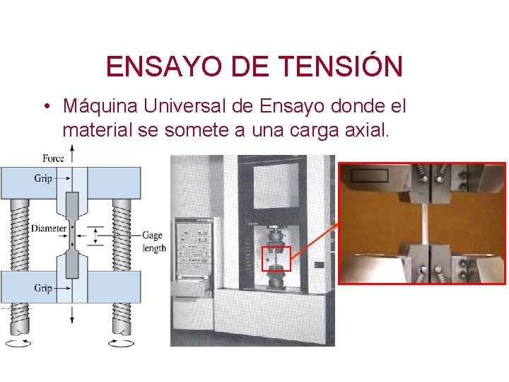 ENSAYO DE TENSIÓN • Máquina Universal de Ensayo donde el material se somete a