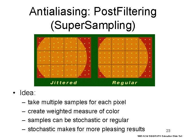 Antialiasing: Post. Filtering (Super. Sampling) • Idea: – – take multiple samples for each Antialiasing: Post. Filtering (Super. Sampling) • Idea: – – take multiple samples for each
