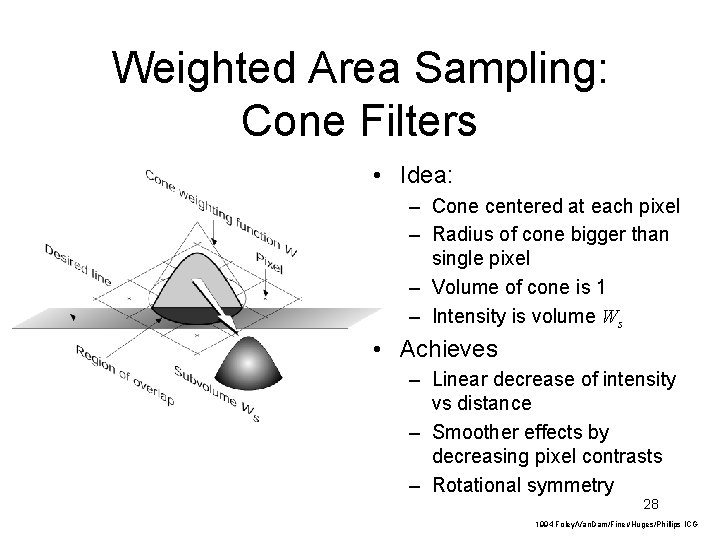 Weighted Area Sampling: Cone Filters • Idea: – Cone centered at each pixel – Weighted Area Sampling: Cone Filters • Idea: – Cone centered at each pixel –