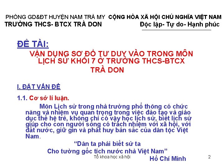 PHÒNG GD&ĐT HUYỆN NAM TRÀ MY CỘNG HÒA XÃ HỘI CHỦ NGHĨA VIỆT NAM