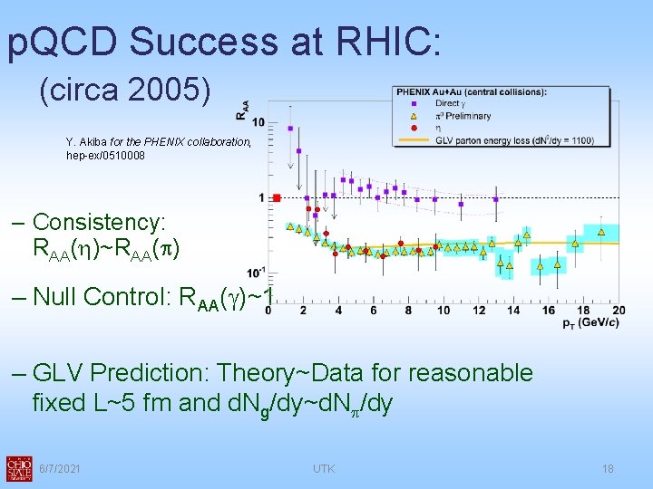 p. QCD Success at RHIC: (circa 2005) Y. Akiba for the PHENIX collaboration, hep-ex/0510008
