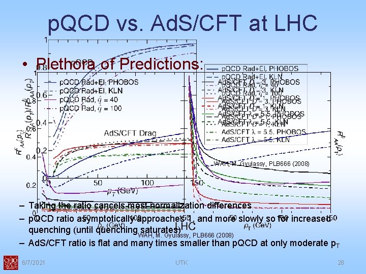 p. QCD vs. Ad. S/CFT at LHC • Plethora of Predictions: WAH, M. Gyulassy,