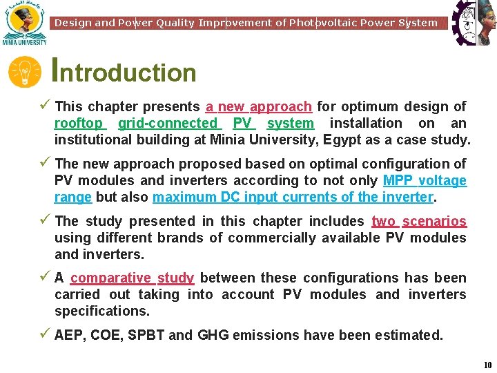 Design and Power Quality Improvement of Photovoltaic Power System Introduction ü This chapter presents