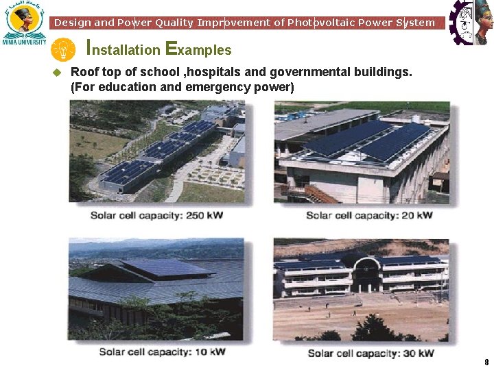 Design and Power Quality Improvement of Photovoltaic Power System Installation Examples Roof top of