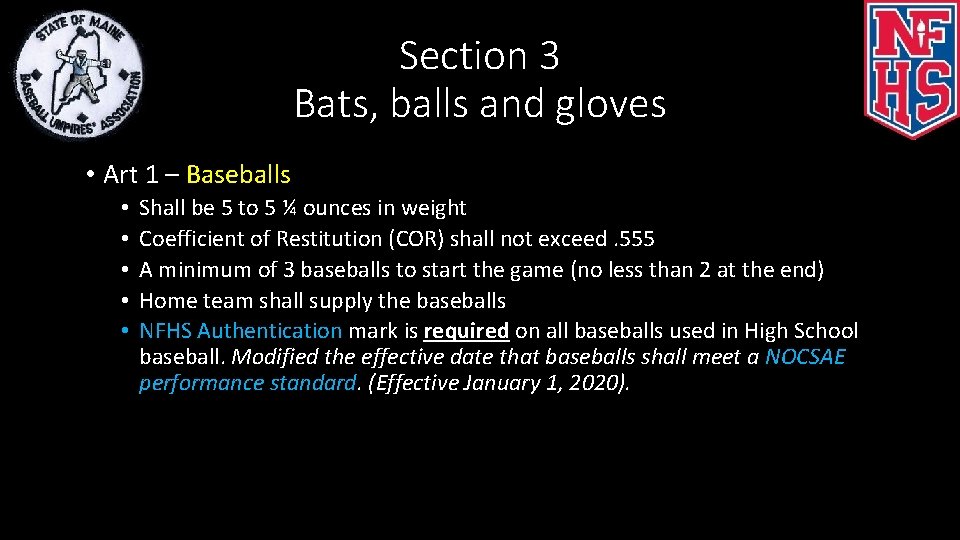 Section 3 Bats, balls and gloves • Art 1 – Baseballs • • •