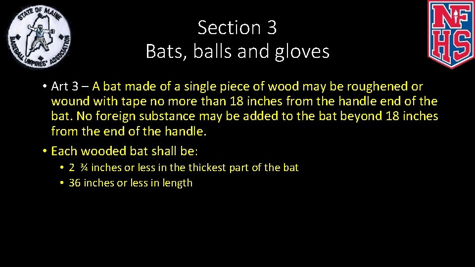 Section 3 Bats, balls and gloves • Art 3 – A bat made of