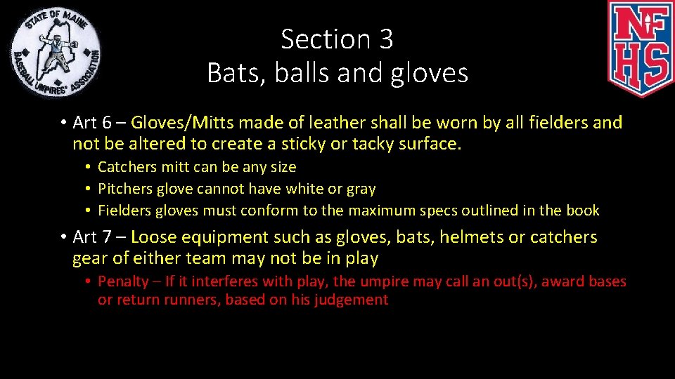 Section 3 Bats, balls and gloves • Art 6 – Gloves/Mitts made of leather