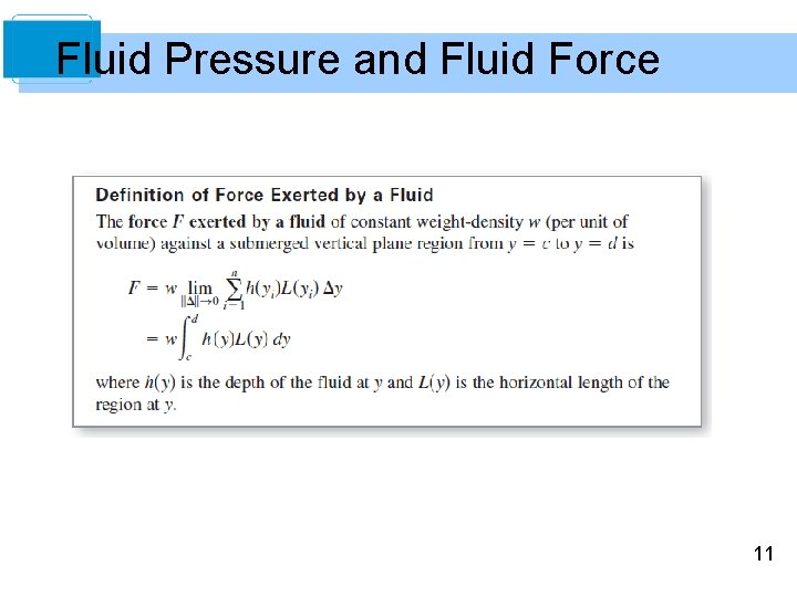 Fluid Pressure and Fluid Force 11 